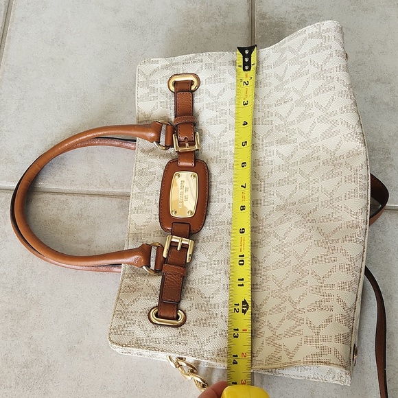 Michael Kors large brown and tan logo monogram tote fancy business shoulder bag - Picture 14 of 17